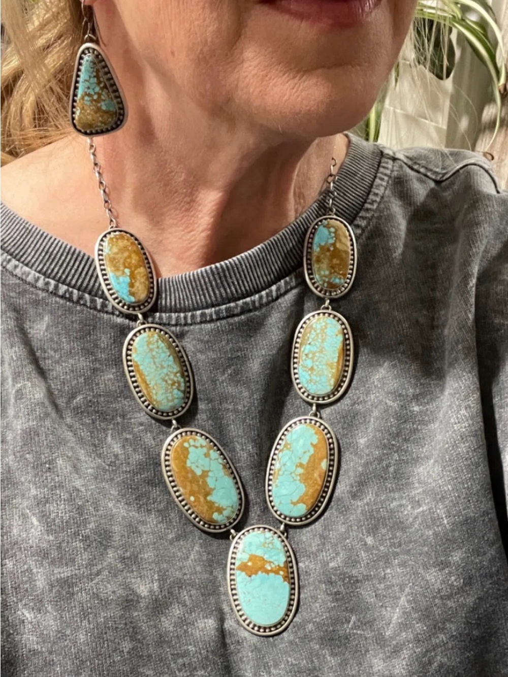 #8 Mine MaryAnn Spencer Turquoise Statement Necklace and Earrings Set